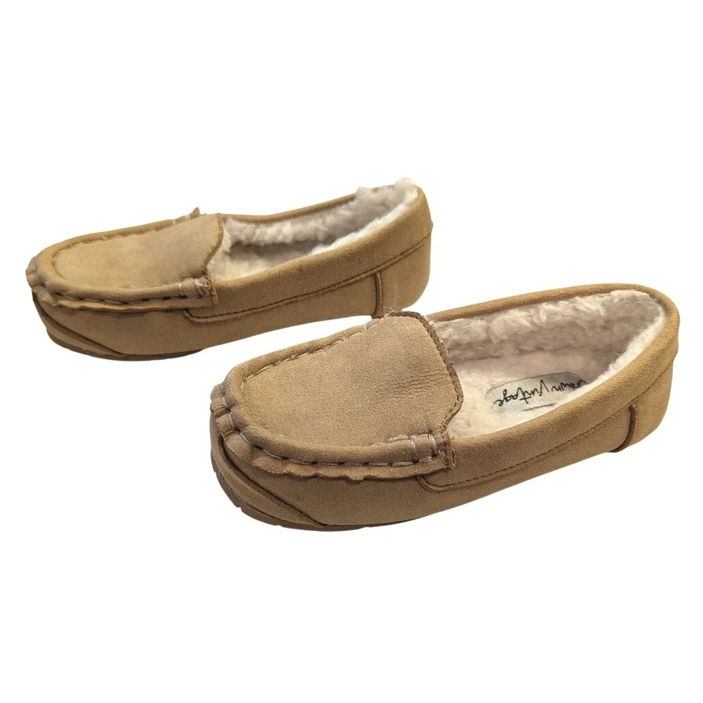 Crown Vintage Lil Miles Tan Faux Fur Lined Moccasin‎ Slippers Kids Sz 10 Toddler